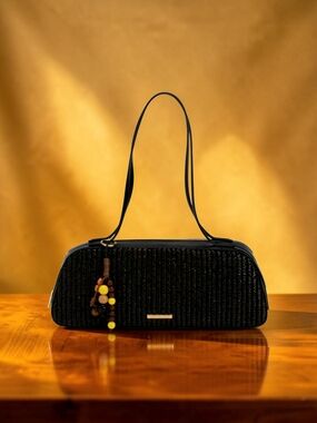 NEW Rachel Zoe Black Shoulder Handbag with Gold Hardware and Bag Charm NWT